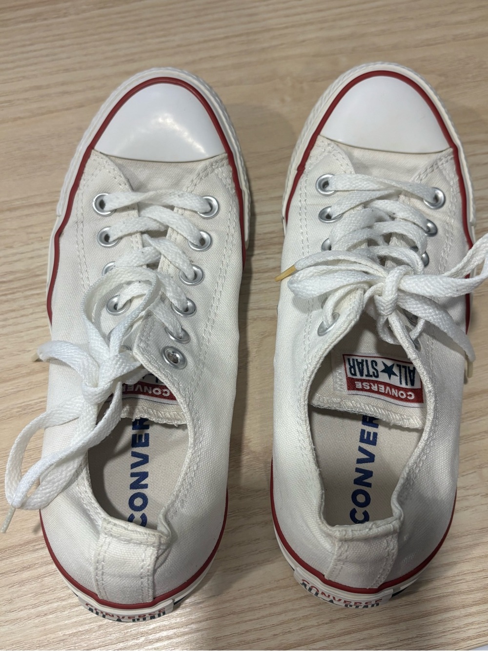 Converse White Canvas Low-Top Sneakers with Red Accent